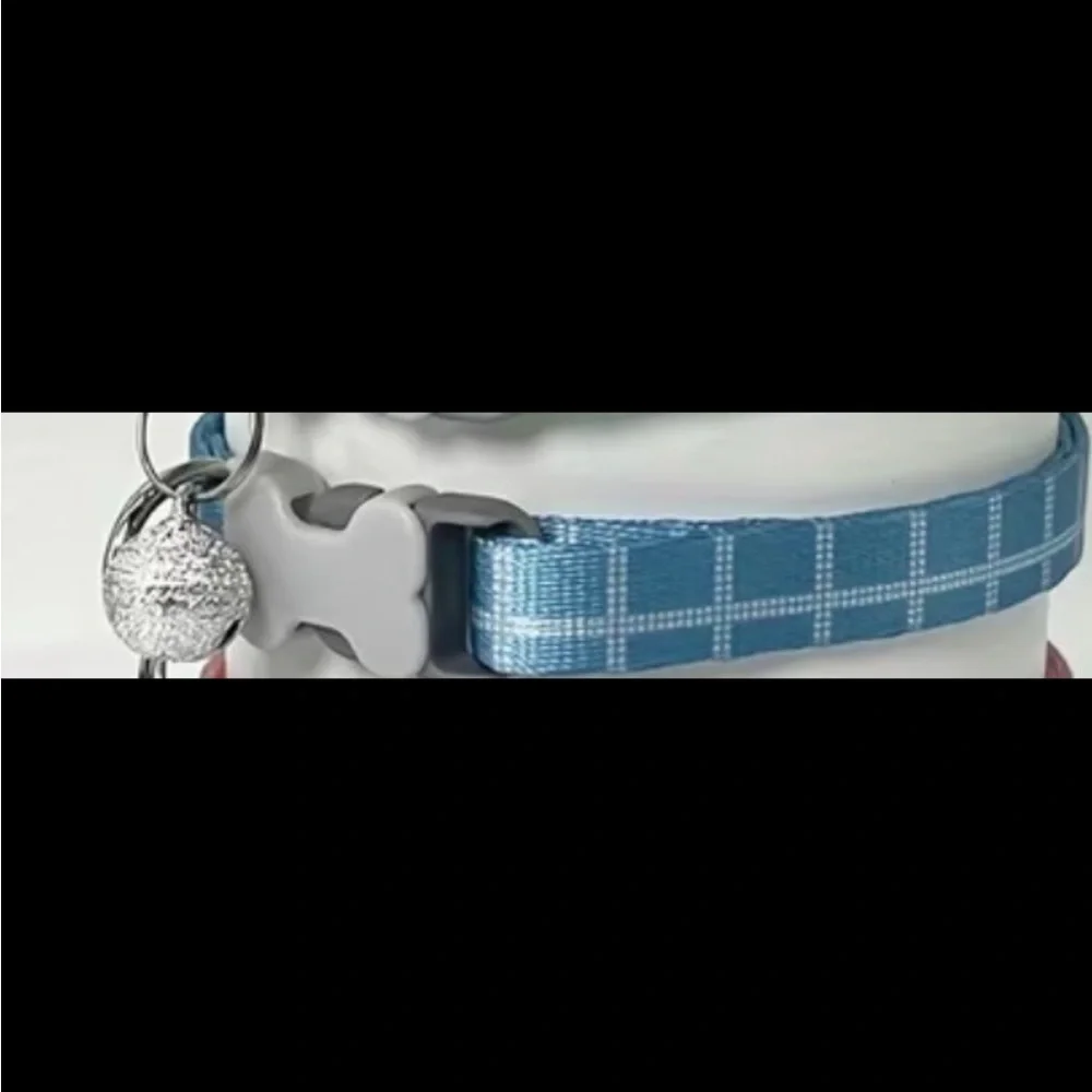 Dog Collar Light Blue Plaid with Bell Adjustable for Puppy’s to Small Dogs NEW